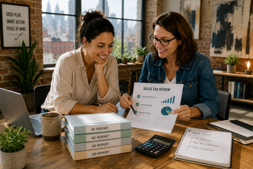 NYC business owner using the New York State Voluntary Disclosure Program to resolve past-due sales tax filings