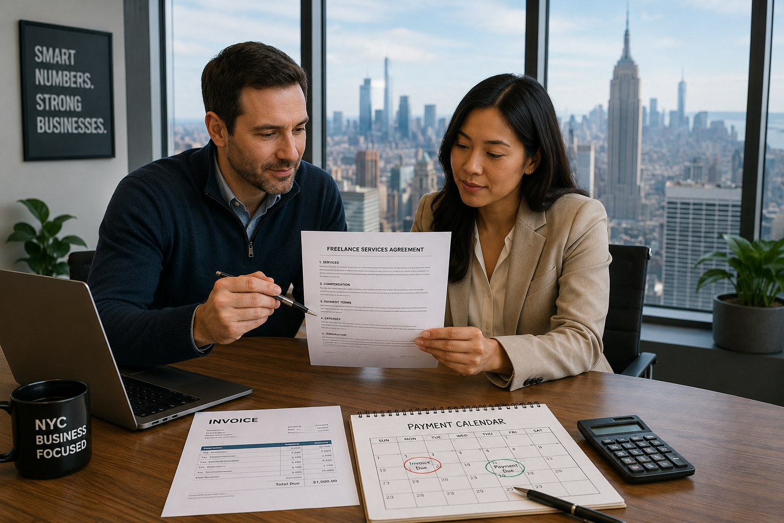NYC business owner reviewing a contract under the NYC Freelance Isn’t Free Act