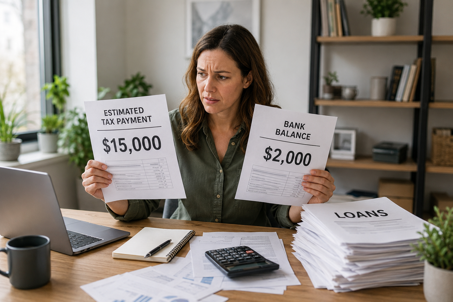 Small business owner reviewing cash flow to avoid a business tax surprise