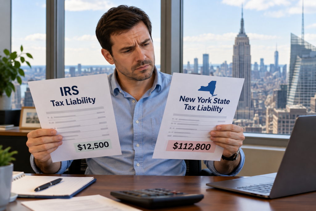 New York bonus depreciation comparison showing different federal and New York tax deductions